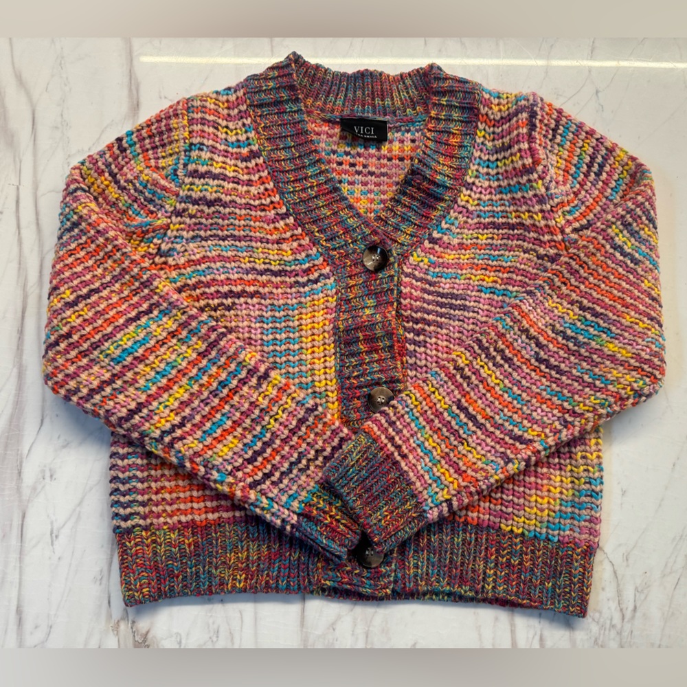 BNWOT, VICI, multi coloured button cardigan